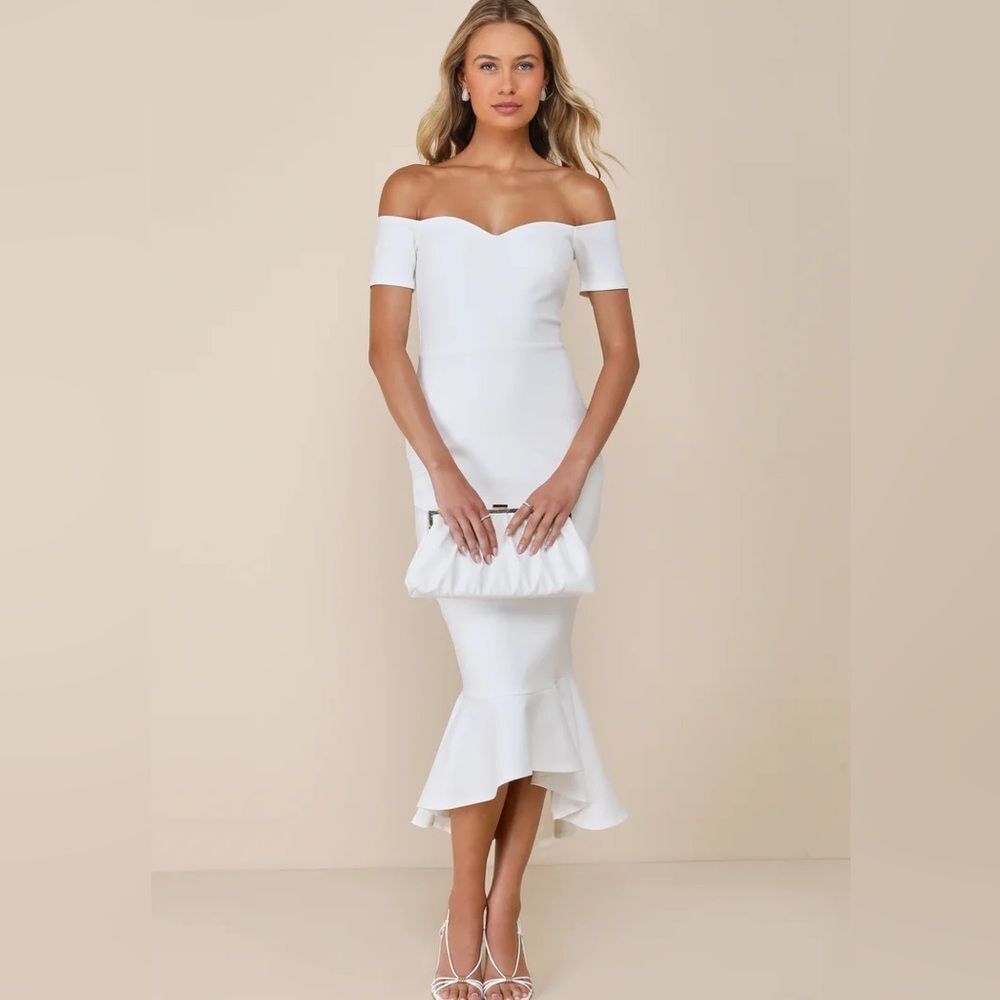 Lulus‎ How Much I Care Ivory Off-the-Shoulder Midi Dress